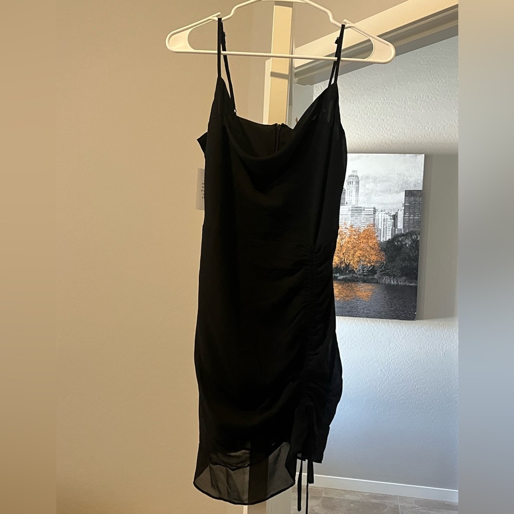 Mileva Ruched Black Mini Dress - Picture 2 of 4